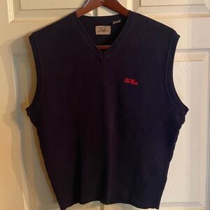 Navy Blue Sleeveless Sweater Vest with OLE MISS Red Embroidery
